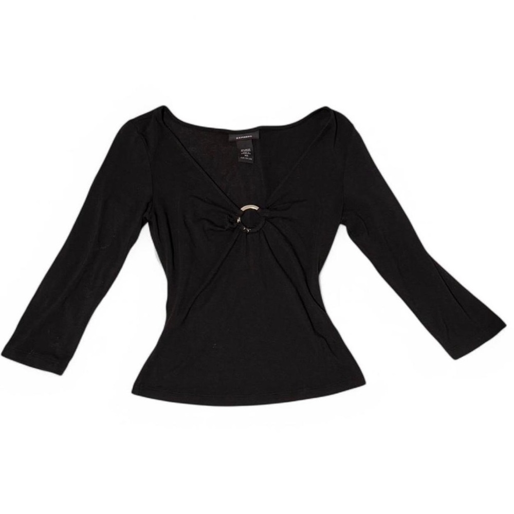 Express Black Fitted Tie Front Blouse